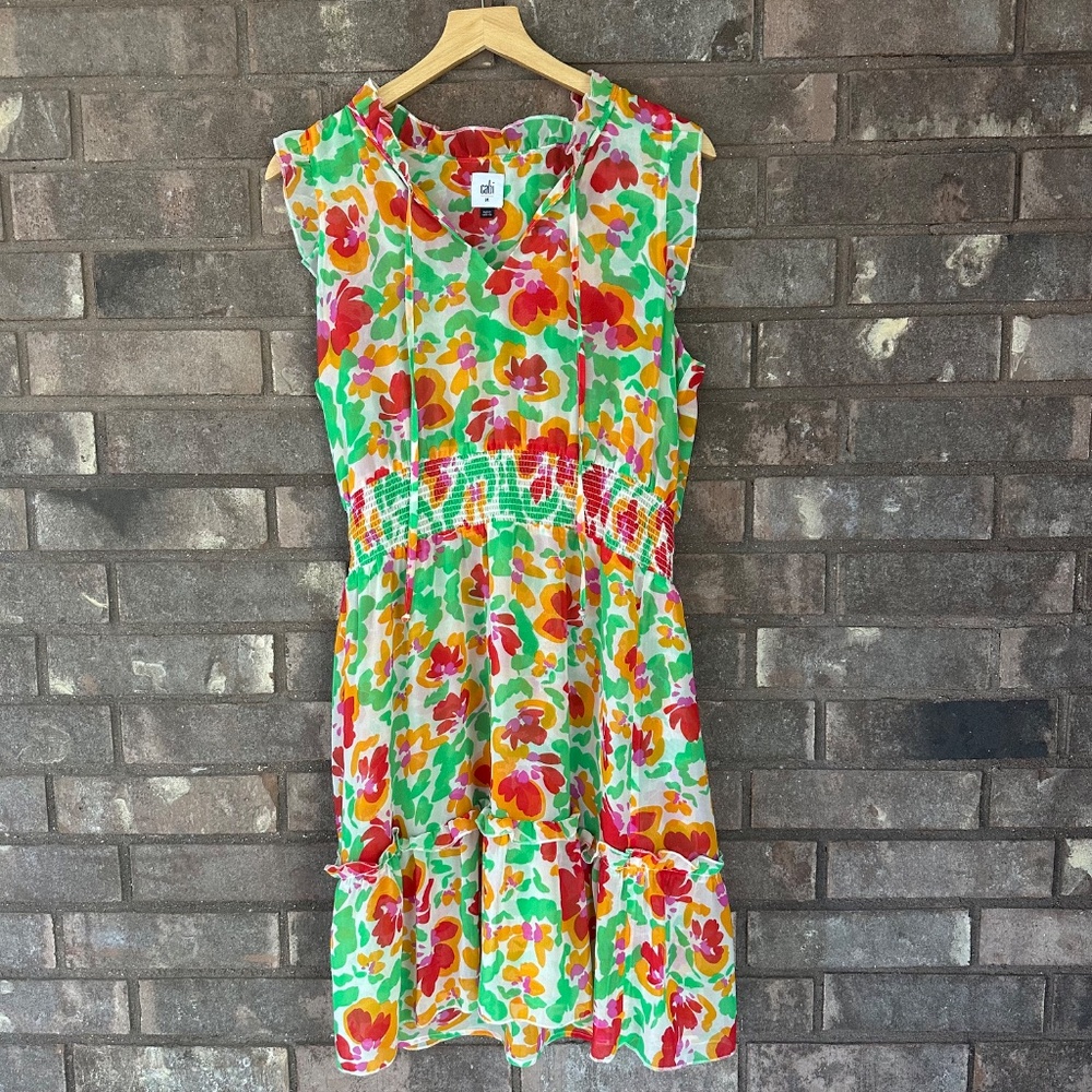 CAbi bright polyester floral Midi summer dress Medium - Picture 8 of 14